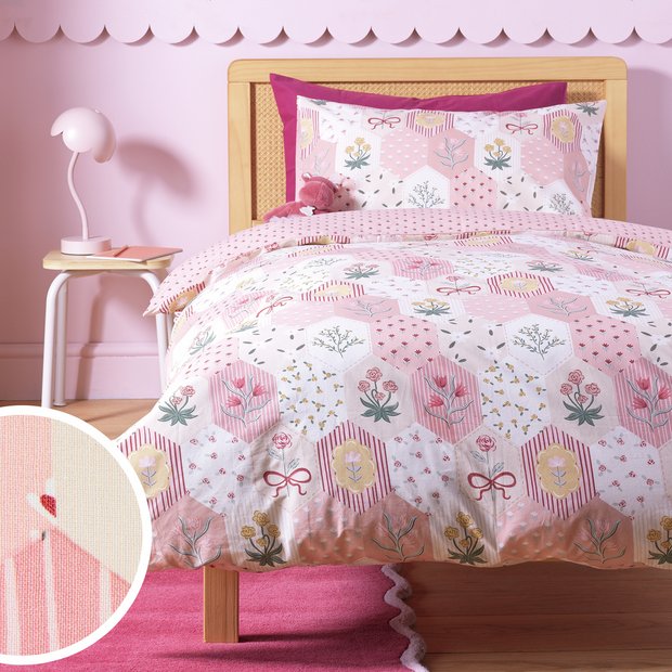 Argos Home pink floral patchwork bedding set for toddlers, imported from the UK