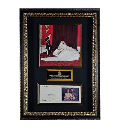 Harrods Leipzig Galleries Prince Charles and Princess Diana Signed Holiday Card Framed Display- Buy online at McGrocer