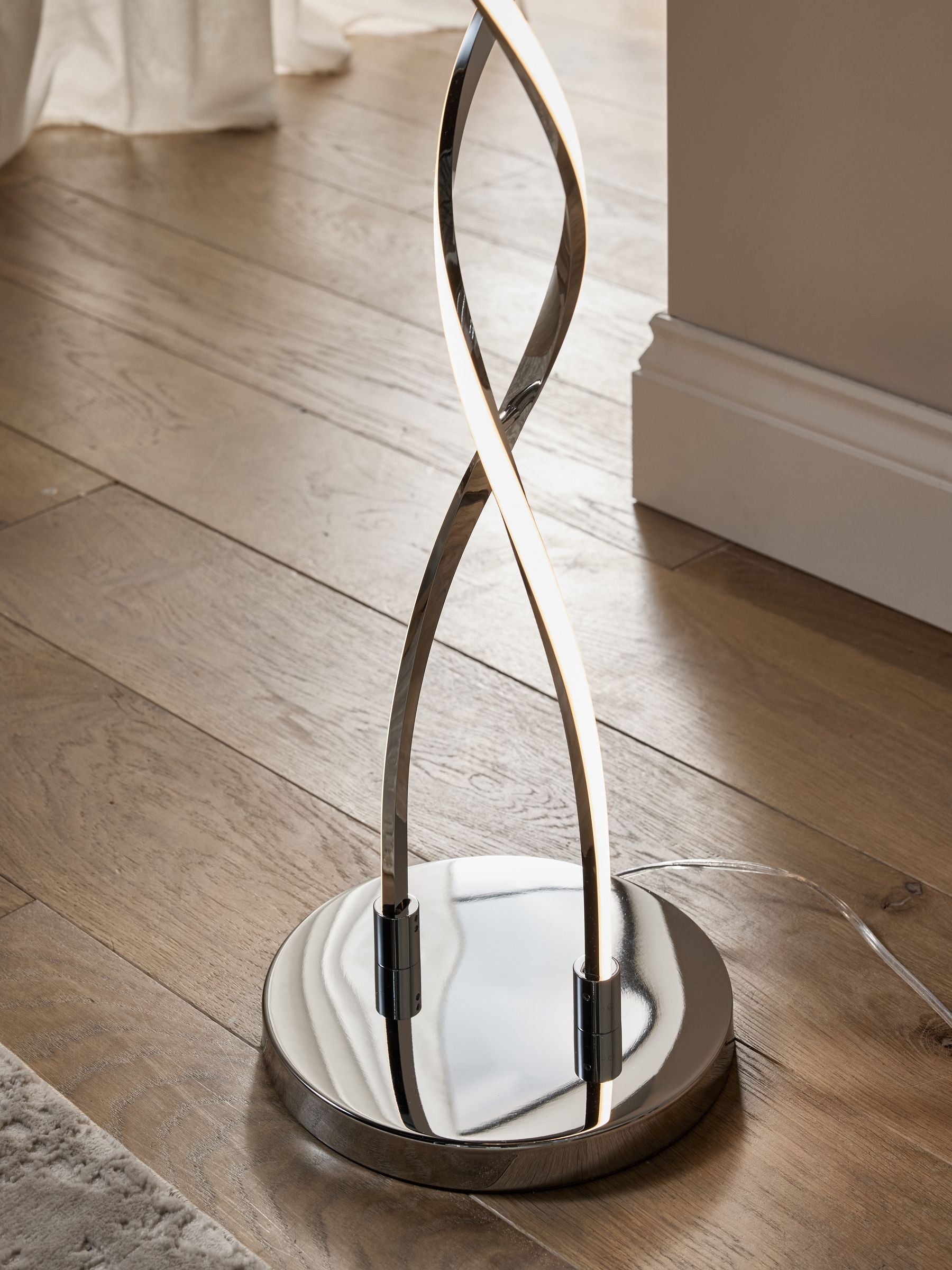 Callie LED floor lamp in chrome finish, UK version