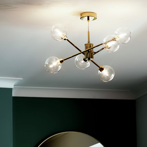 Habitat Sputnik glass pendant light gold 6-light, imported from the UK