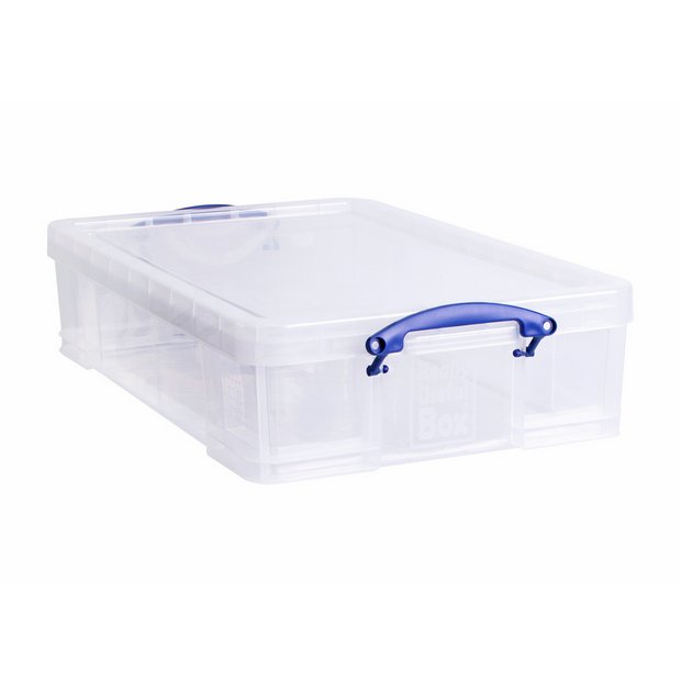 Really Useful plastic underbed storage box clear 33L (British brand)