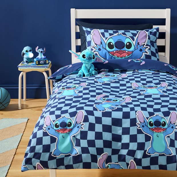 Disney Stitch toddler bedding set blue checkerboard, imported from the UK