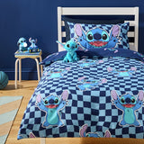 Disney Stitch toddler bedding set blue checkerboard, imported from the UK