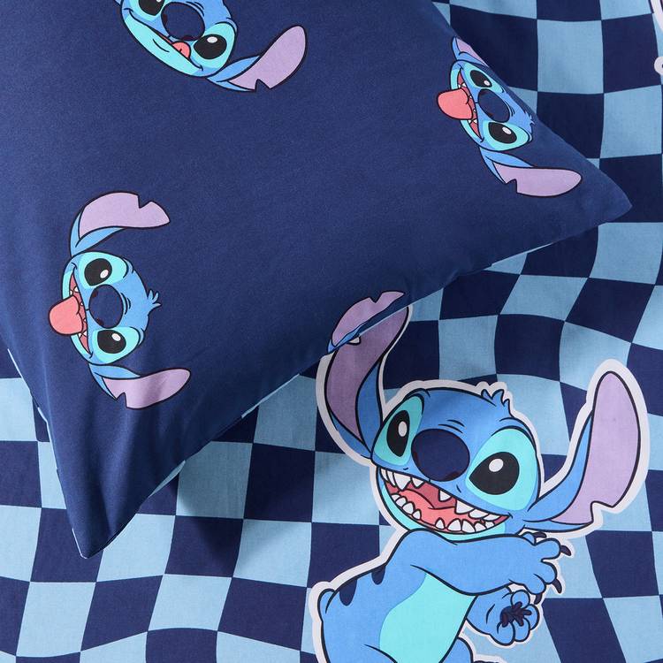 Disney Stitch toddler bedding set blue checkerboard, imported from the UK