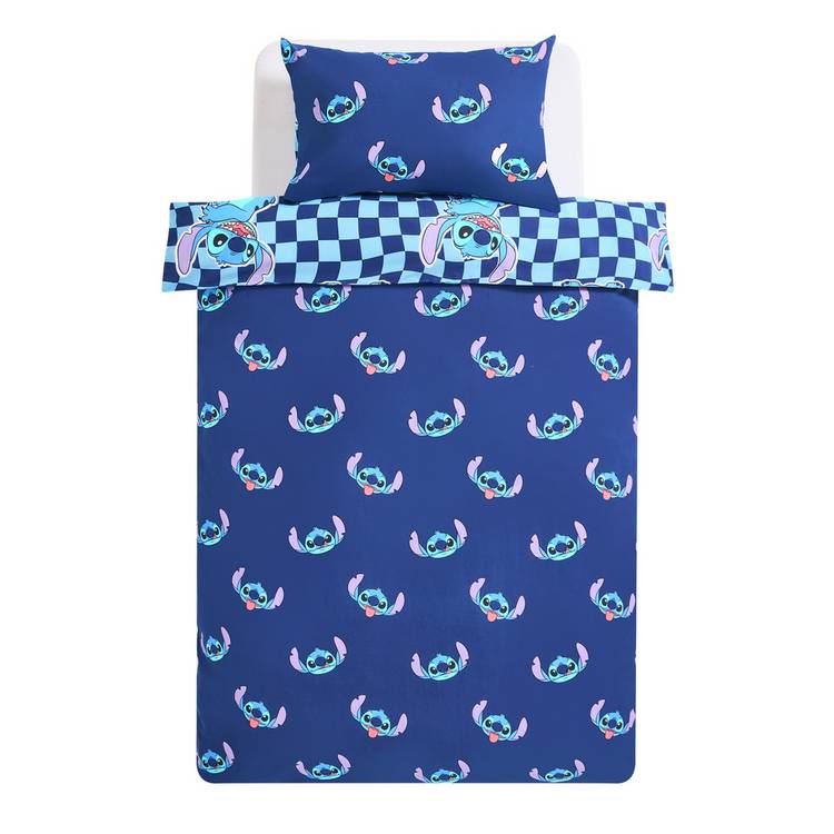 Disney Stitch toddler bedding set blue checkerboard, imported from the UK