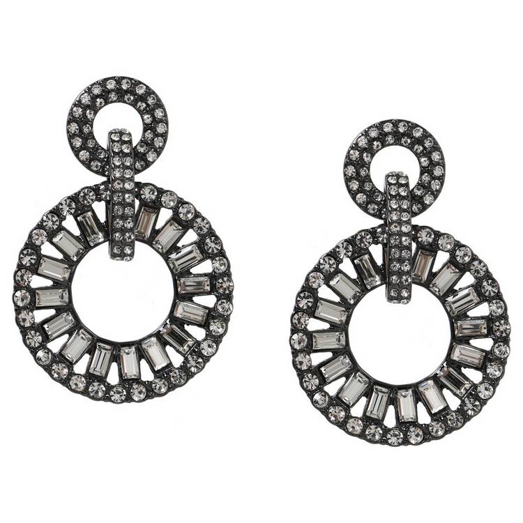 Liars & Lovers baguette stone circle drop earrings, imported from the UK