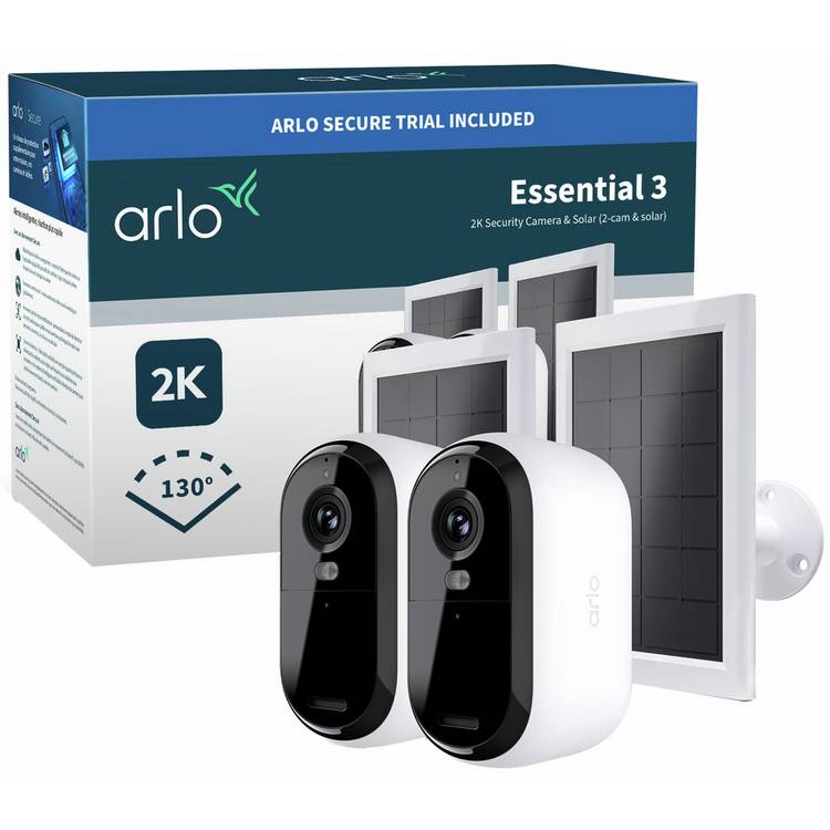 Arlo Essential 3 2K security camera solar pack of 2, UK version