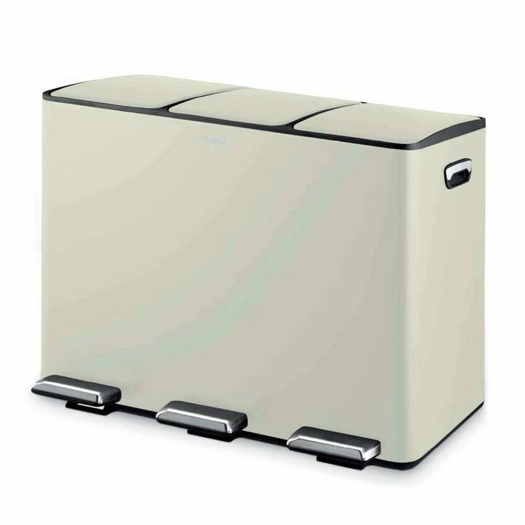 Tower 45L three compartment recycling pedal bin cream (British brand)