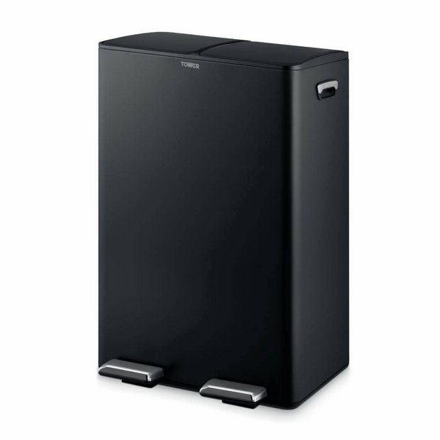 Tower 60L twin compartment recycling pedal bin - British product