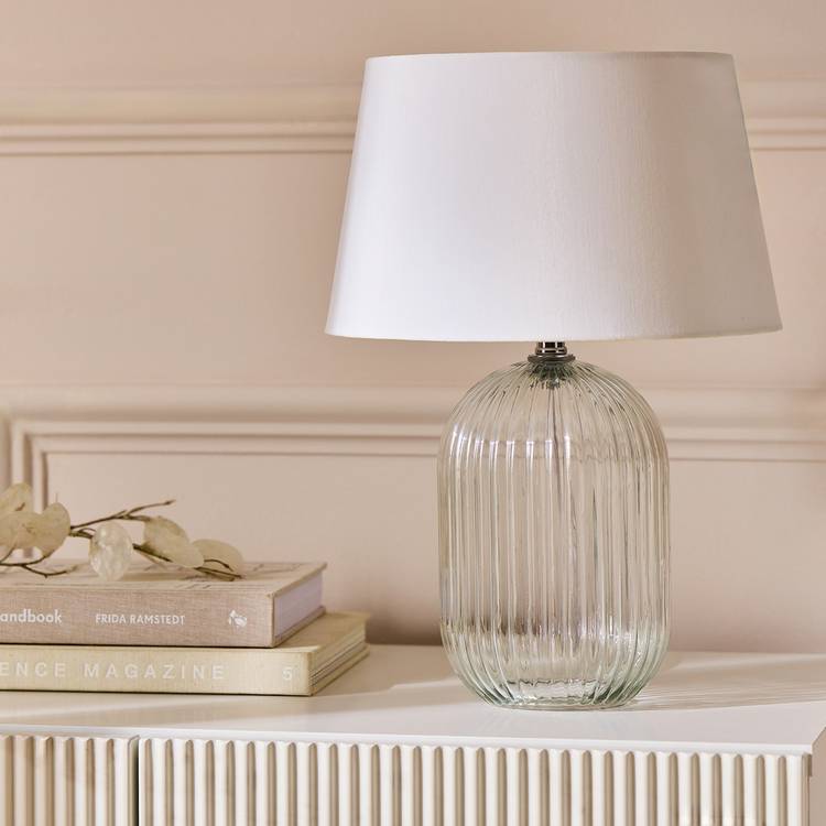 Argos Home ribbed glass table lamp 36cm white shade, UK version