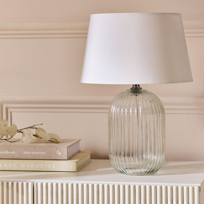 Argos Home ribbed glass table lamp 36cm white shade, UK version
