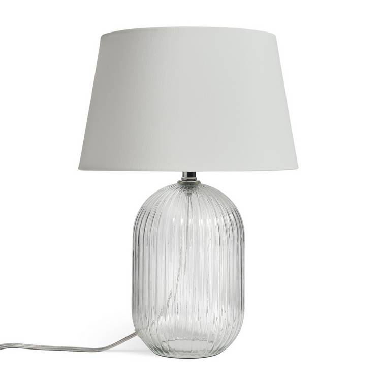 Argos Home ribbed glass table lamp 36cm white shade, UK version