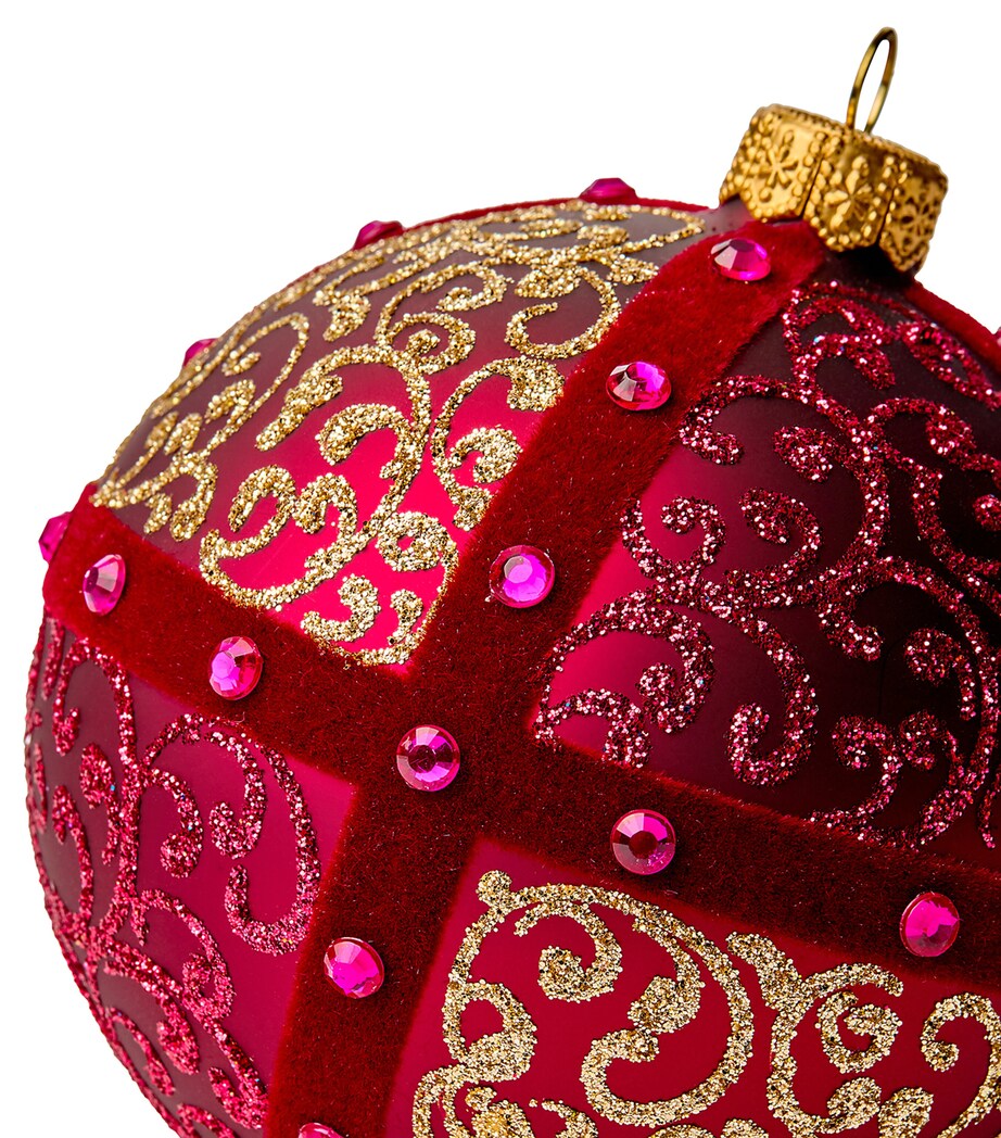 Glass-Blown Hand-Painted Christmas Bauble with Lace Trims