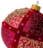 Glass-Blown Hand-Painted Christmas Bauble with Lace Trims