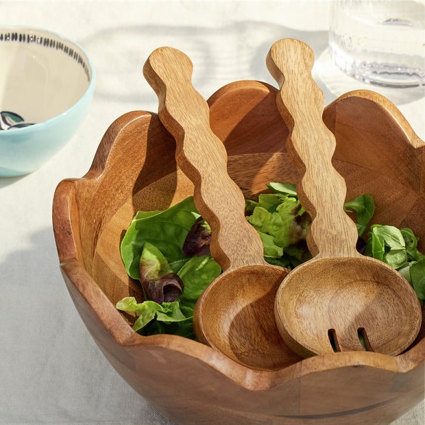 Habitat wooden salad servers fork and spoon set (British brand)
