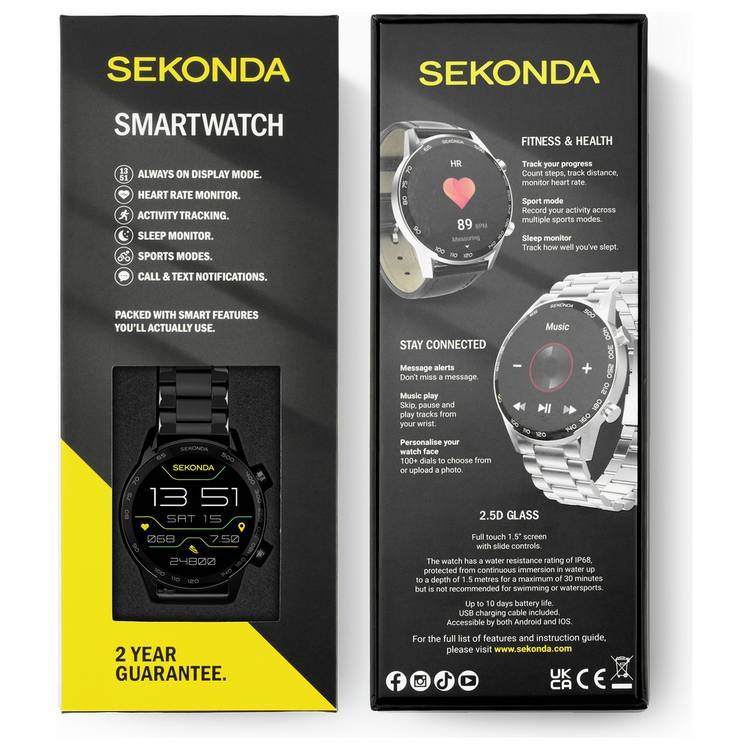 Sekonda Active Plus smart watch black stainless steel, UK version