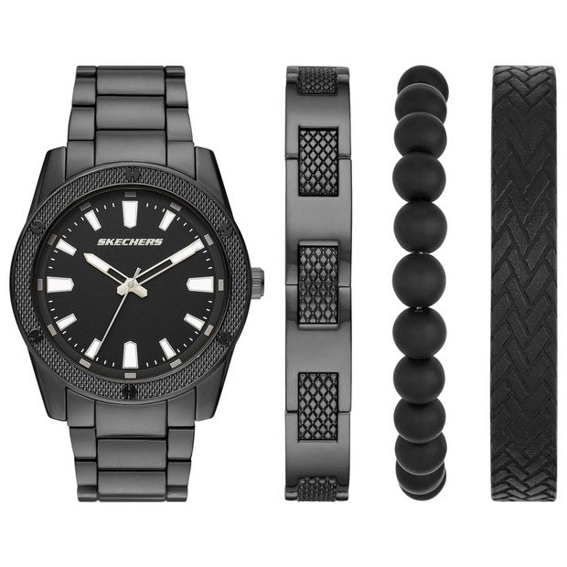 Skechers black-tone knurling watch set, UK version