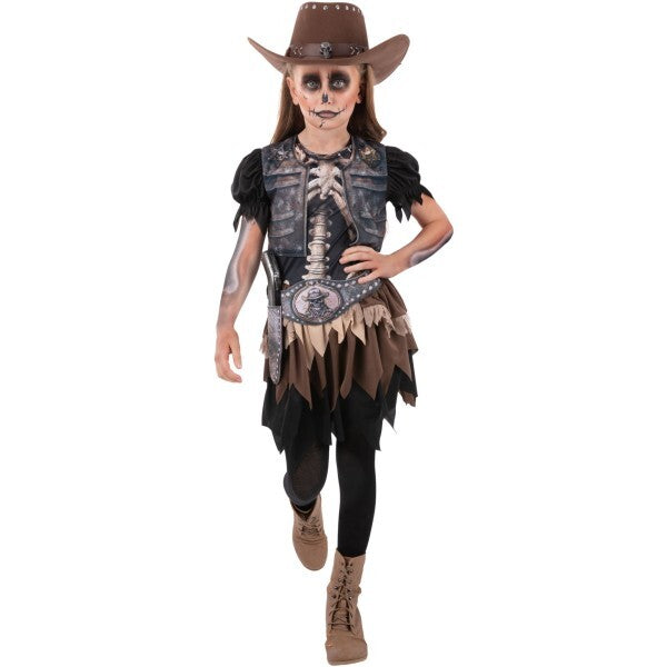 Smiffys kids skeleton cowgirl costume, imported from the UK