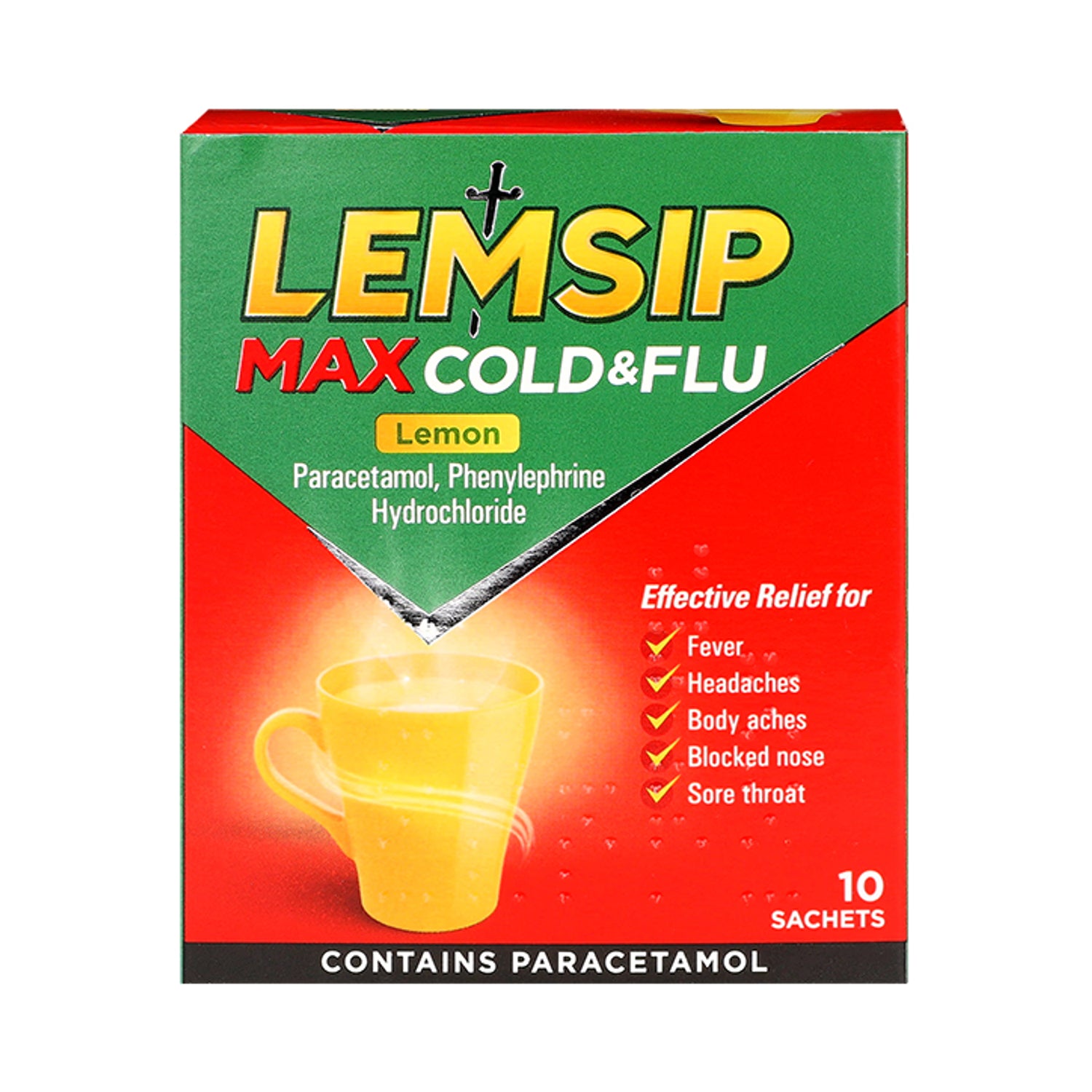 Lemsip Max cold and flu lemon sachets 10 pack, UK version
