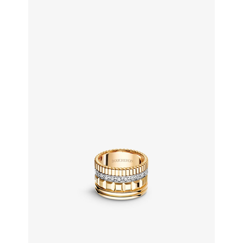 Quatre Radiant Edition 18ct yellow-gold and 0.49ct pavé-set diamond ring - 53mm