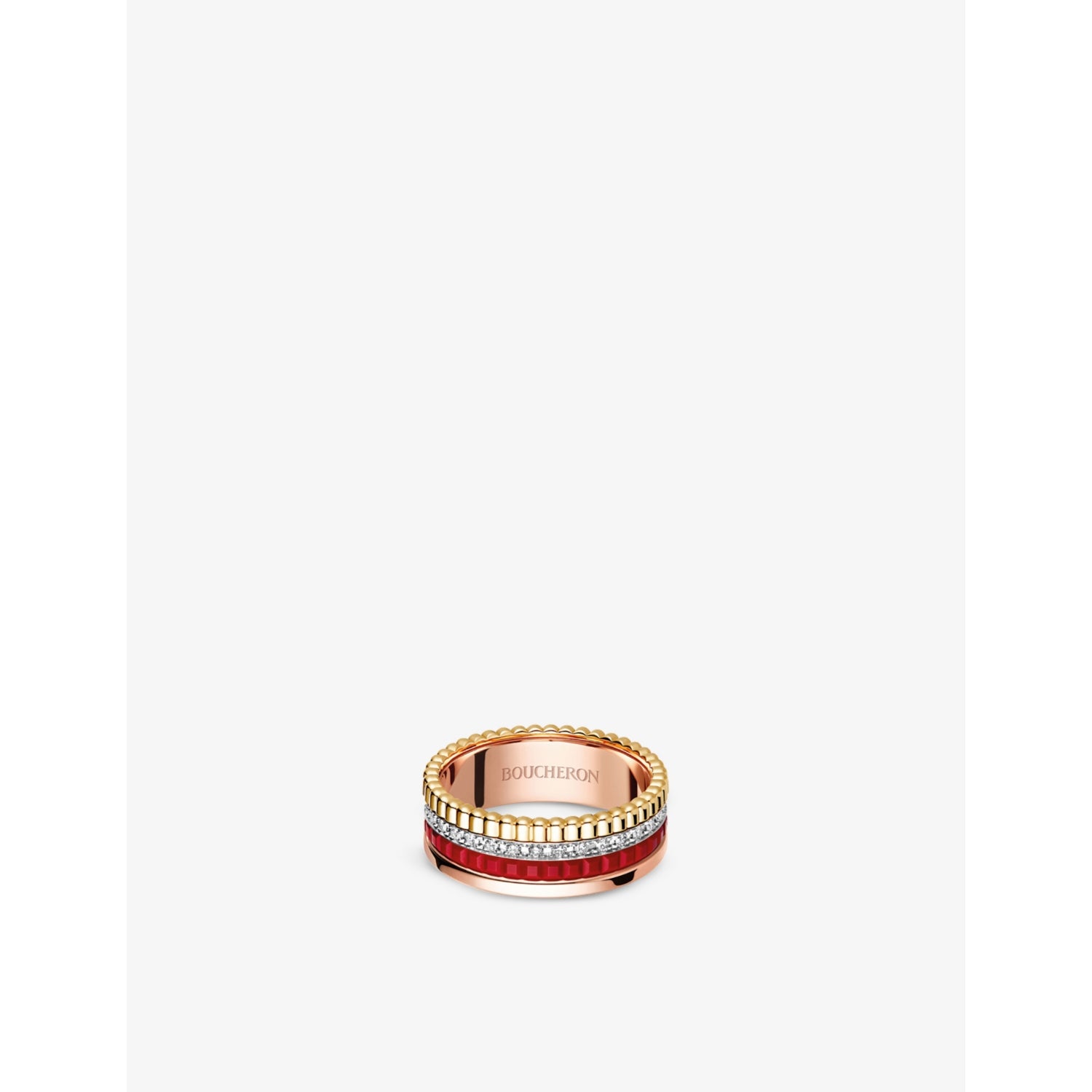 Quatre Red Edition 18ct rose-gold, yellow-gold, white-gold, ceramic and 0.24ct diamond ring - 56mm