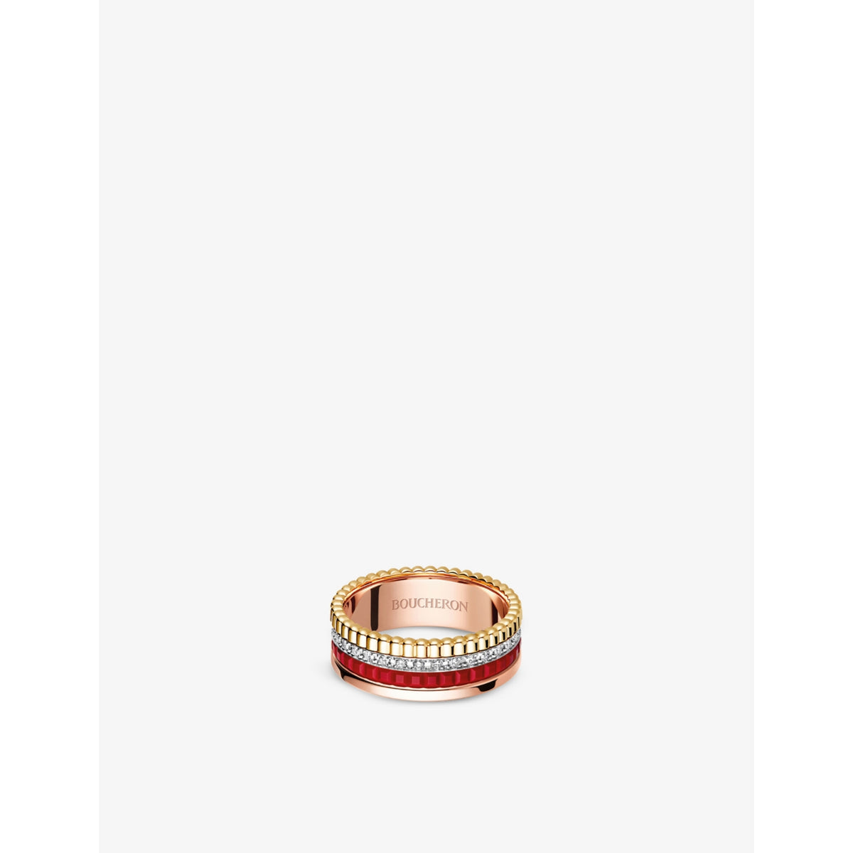 Quatre Red Edition 18ct rose-gold, yellow-gold, white-gold, ceramic and 0.24ct diamond ring - 56mm