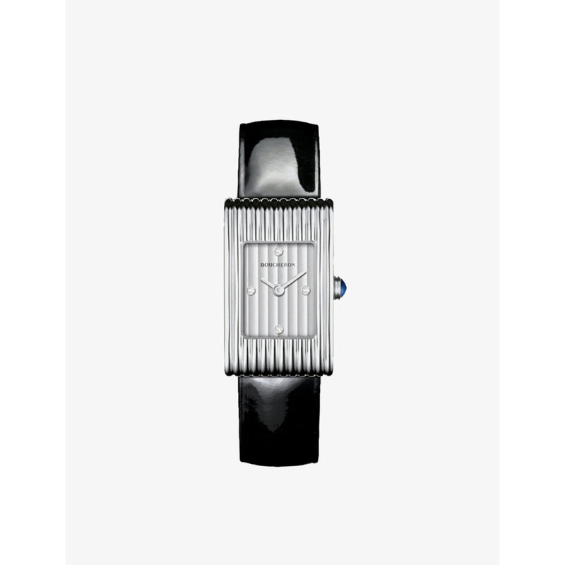 Boucheron Reflet stainless steel watch with diamonds and sapphire cabochon, UK version