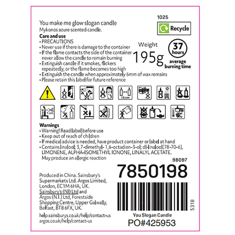 Argos Home You Make Me Glow candle (British brand)