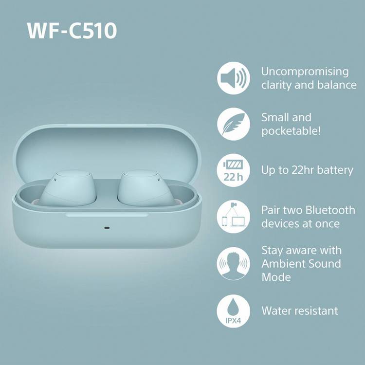 Sony WF-C510 true wireless earbuds blue, UK version