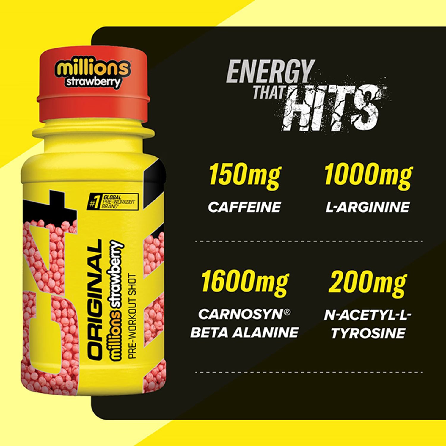 C4 Pre-Workout Shot Millions Strawberry 12 x 60ml - British product