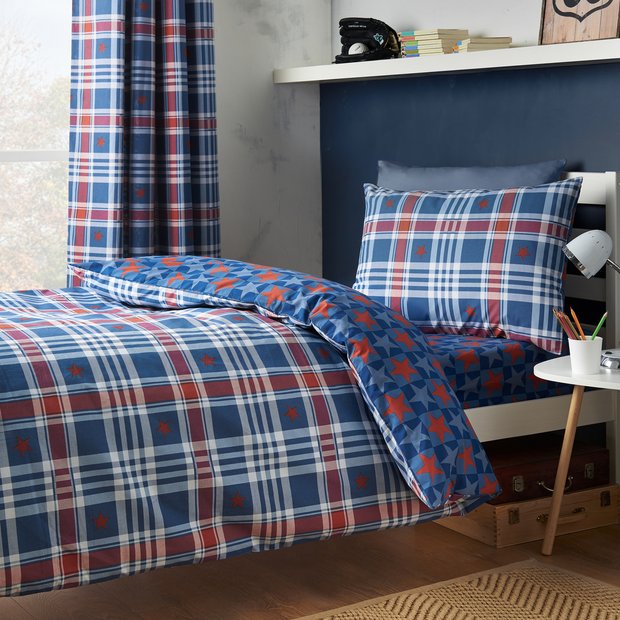 Catherine Lansfield stars check kids bedding set single, UK version