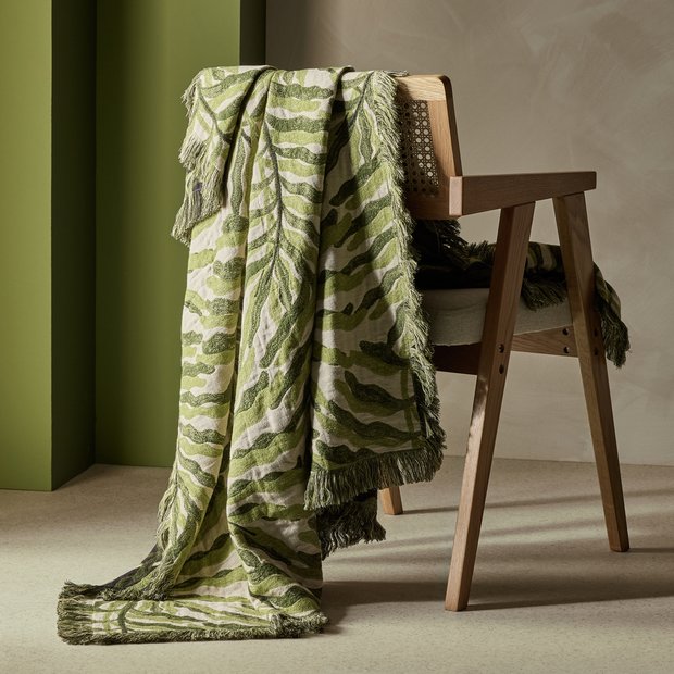 Habitat Leaf Jacquard throw green 150x125cm (British brand)