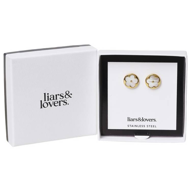 Liars & Lovers circle flower stud earrings (British brand)