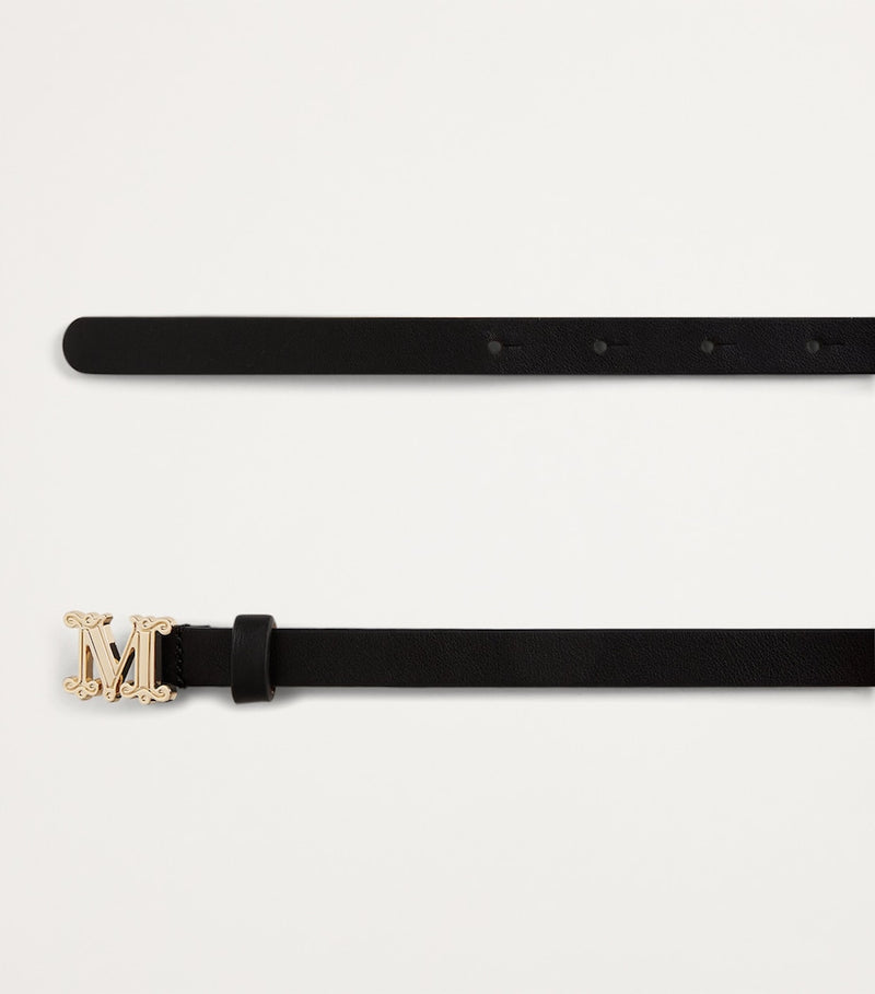 Max Mara leather belt monogram gold-tone buckle 1.5cm - British product