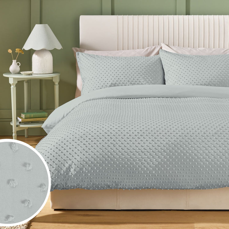 Argos Home Embroidered Dot Grey Bedding Set - Double