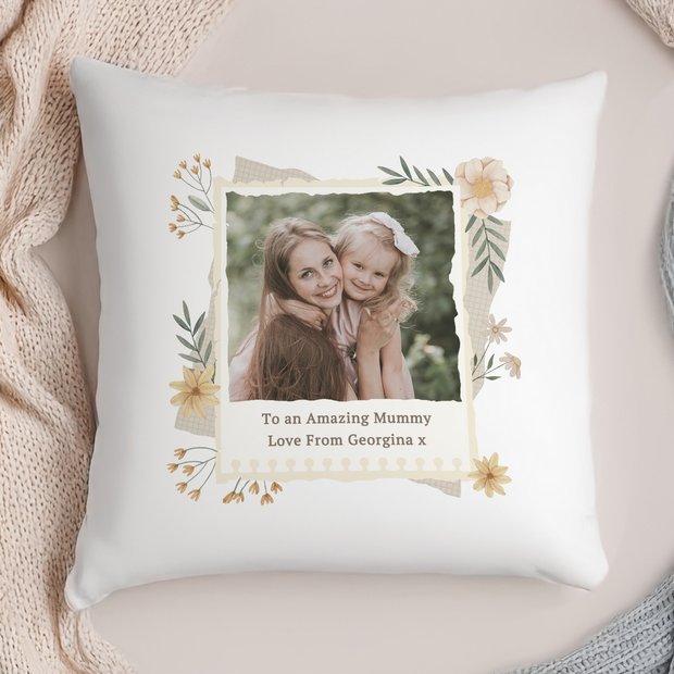 Personalised wildflowers photo upload cushion 38cm (British brand)