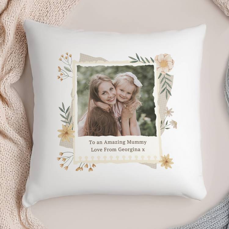 Personalised wildflowers photo upload cushion 38cm (British brand)