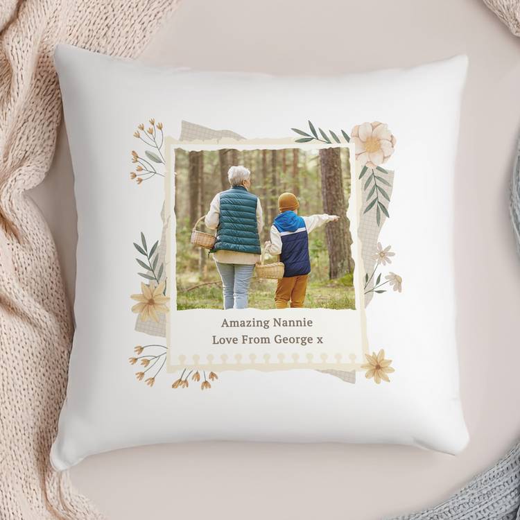 Personalised wildflowers photo upload cushion 38cm (British brand)