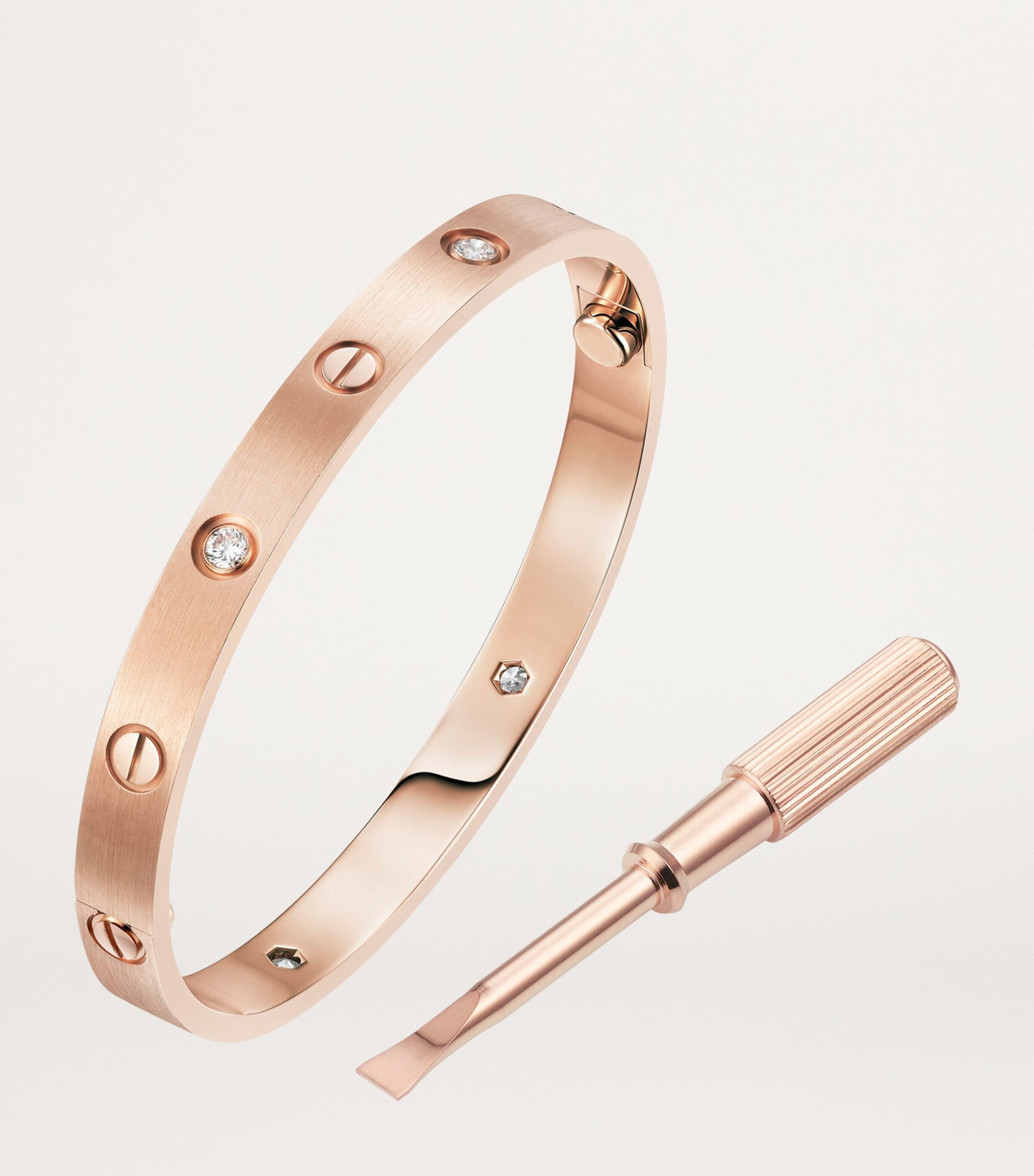 Cartier Love bangle in brushed rose gold with diamond, imported from the UK