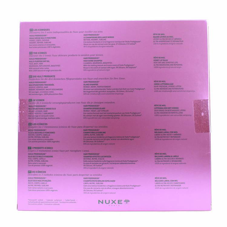 Nuxe The Iconics 3 piece gift set with dry oil, shampoo, lip balm - British product