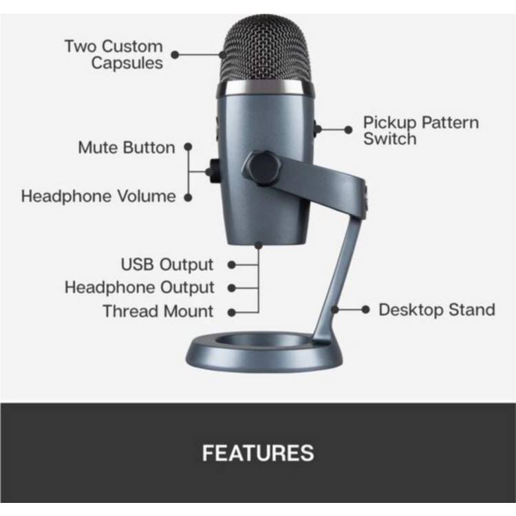 Blue Yeti Nano grey USB microphone (British brand)