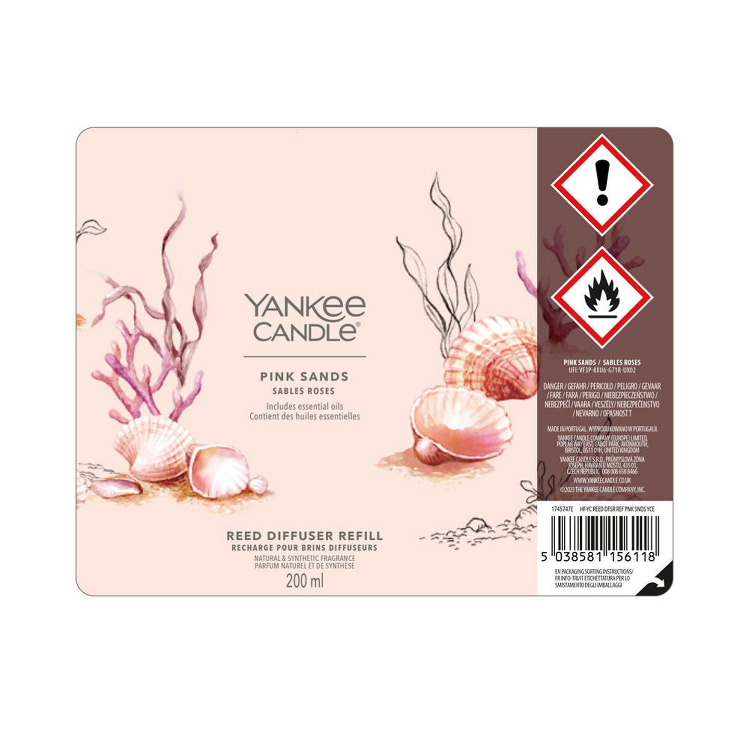 Yankee Candle Pink Sands reed diffuser refill 200ml, UK version
