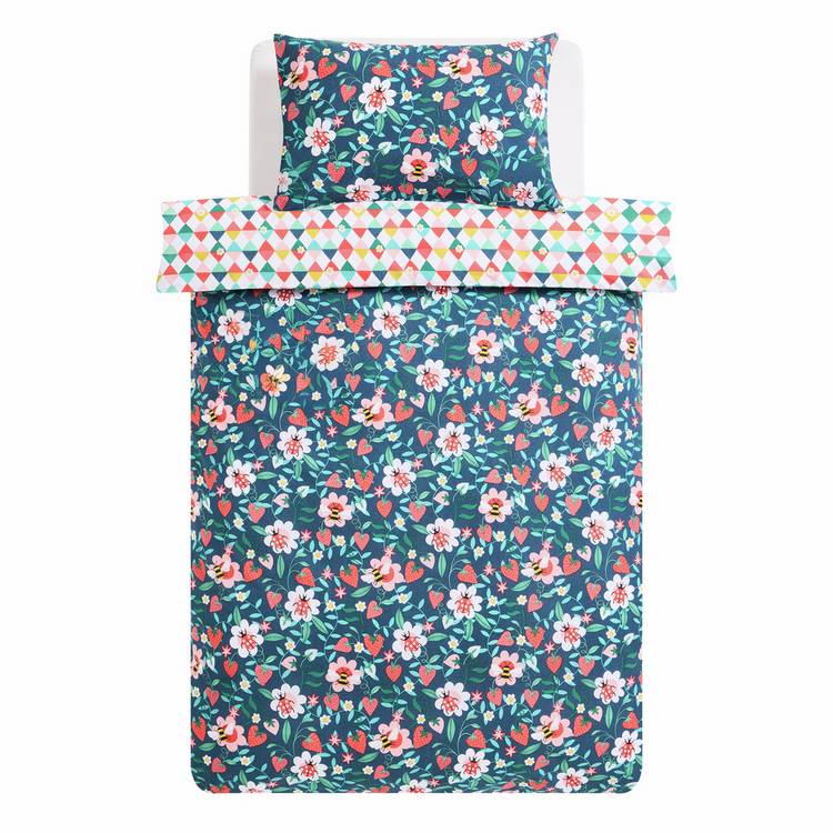 Habitat toddler bedding set strawberry floral blue 150x120cm, imported from the UK