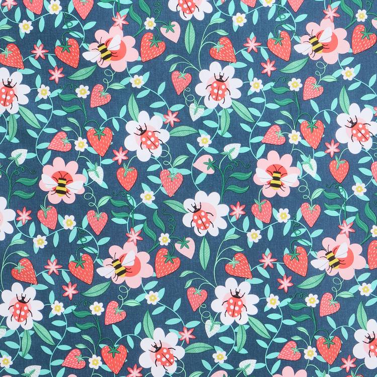 Habitat toddler bedding set strawberry floral blue 150x120cm, imported from the UK