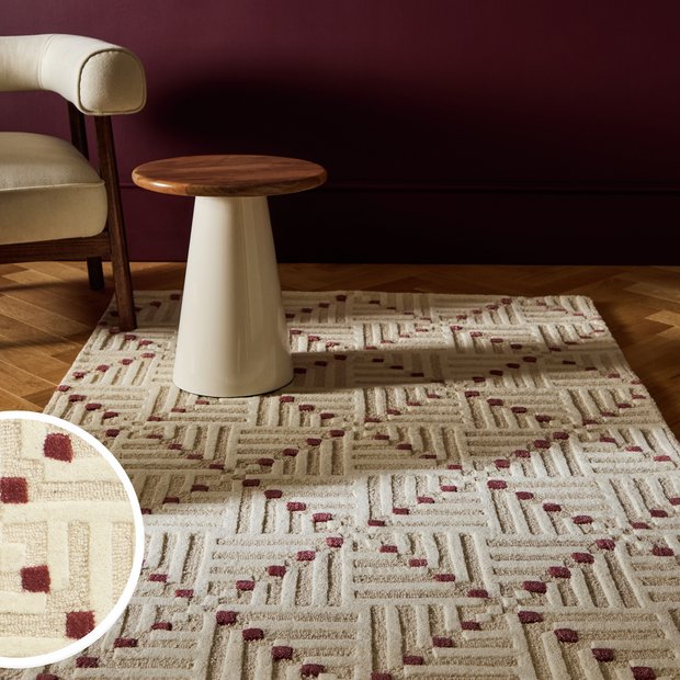 Habitat wool rug crosshatch square beige 120x170cm - British product