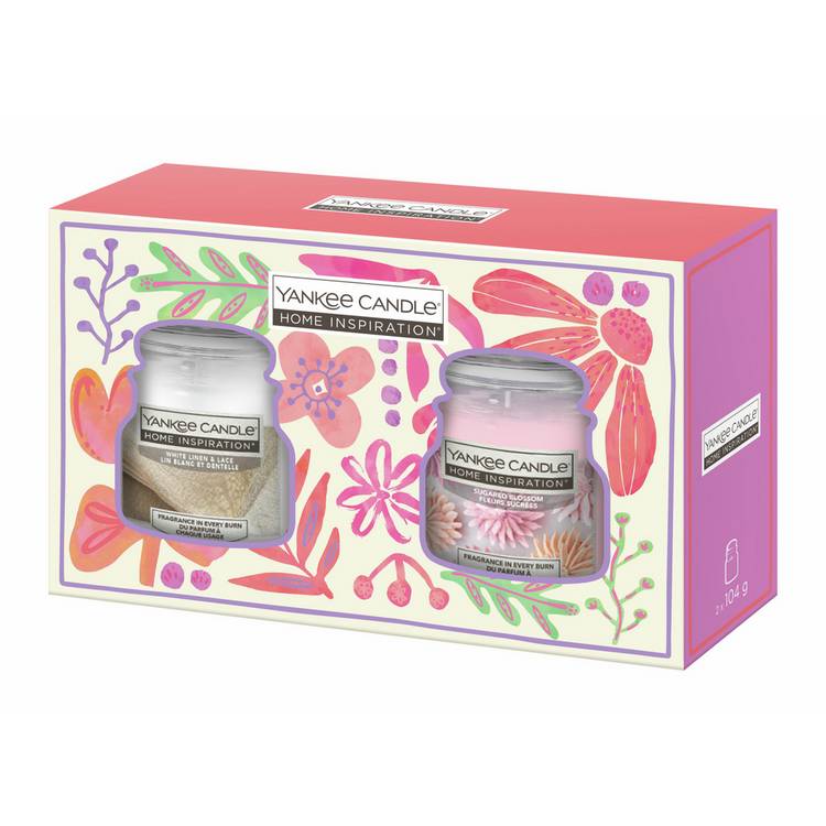 Yankee Candle set of 2 small jar candles with White Linen and Sugared Blossom, imported from the UK