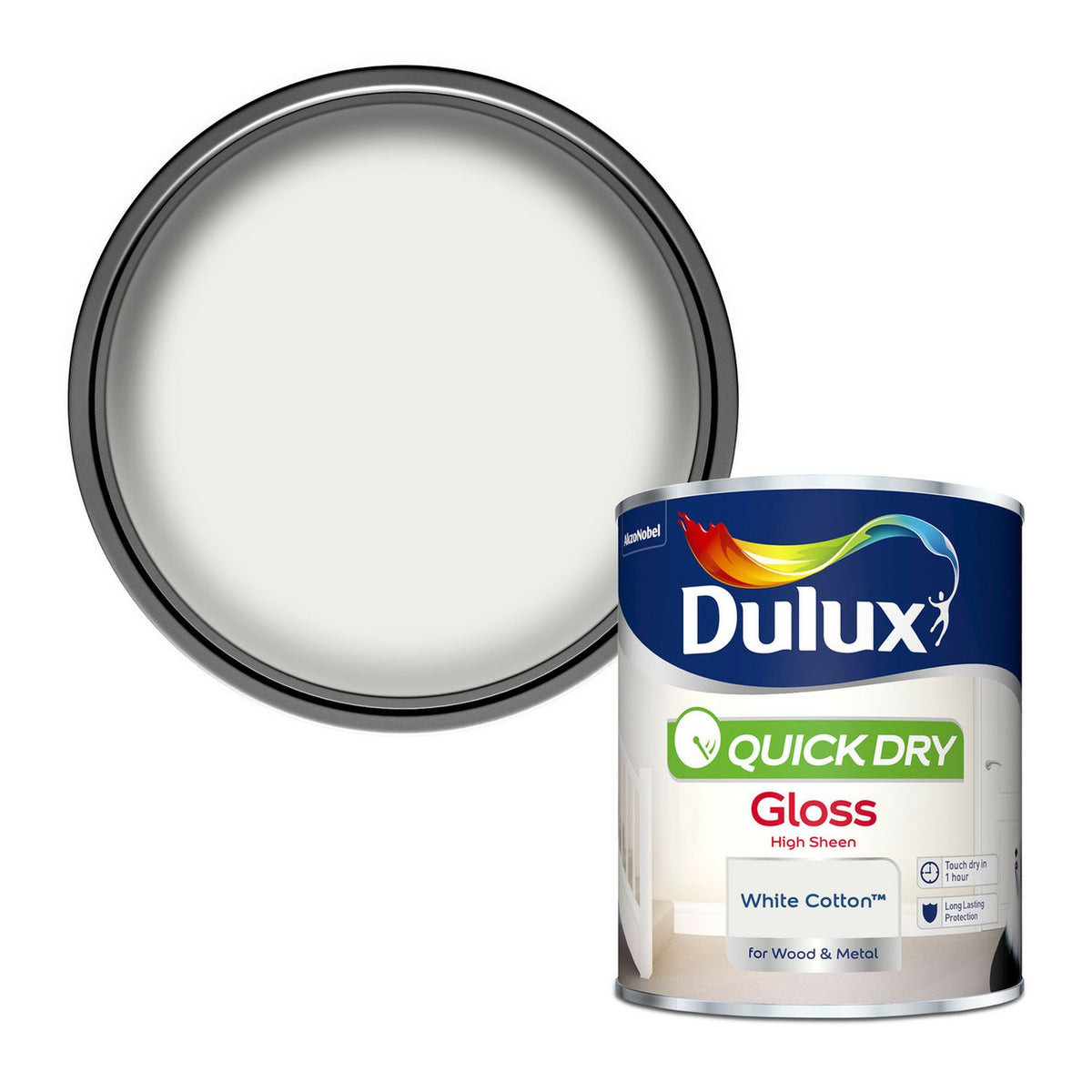 Dulux quick dry gloss paint white cotton 750ml, UK version