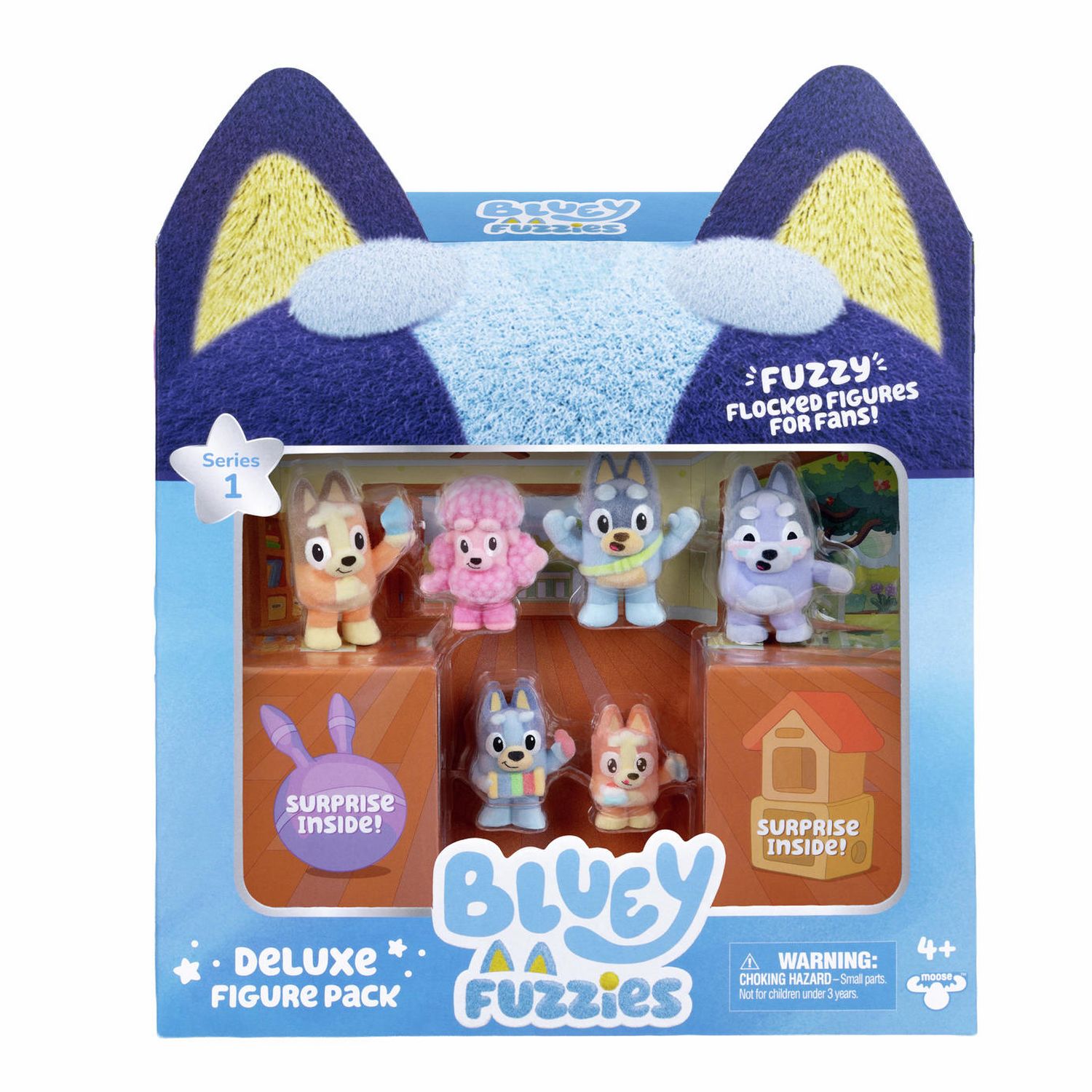 Bluey Fuzzies deluxe collectible figure set, flocked finish - British brand