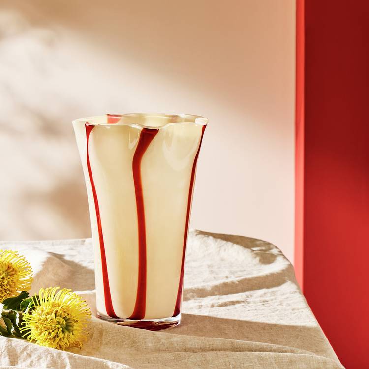 Habitat milk glass handkerchief stripe vase 29cm, imported from the UK