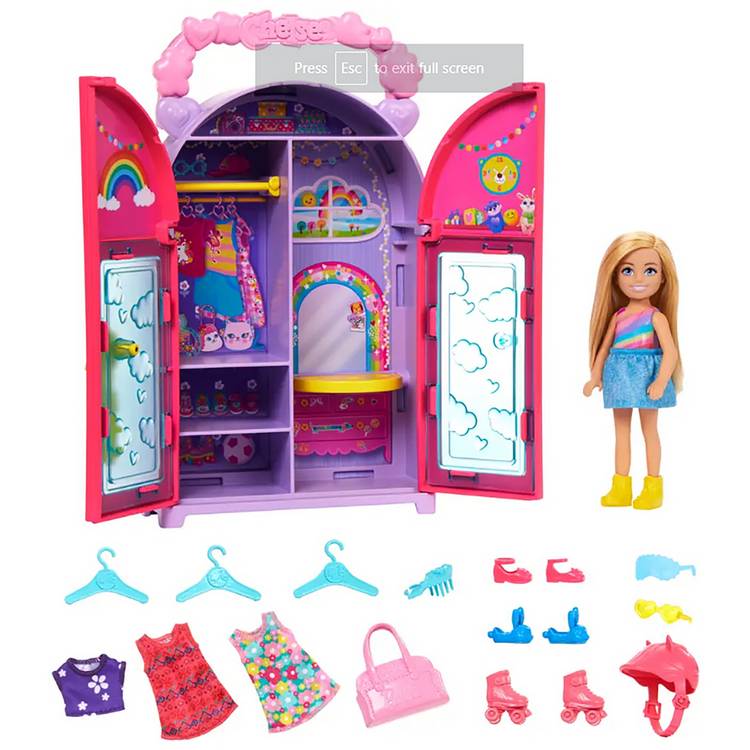 Barbie Chelsea doll closet playset with 15 accessories, UK version